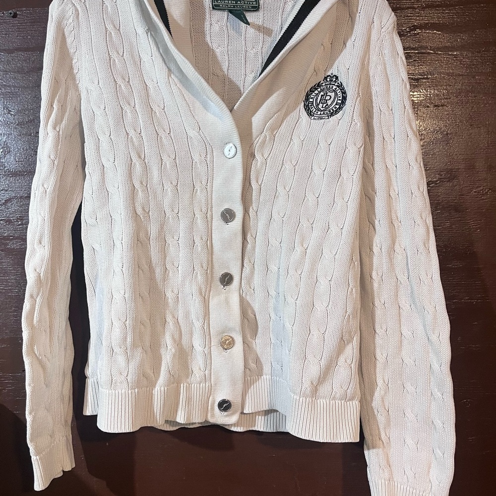 Ralph Lauren White Cable Knit Cardigan